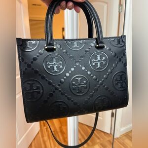 T MONOGRAM TOP-HANDLE EMBOSSED TOTE